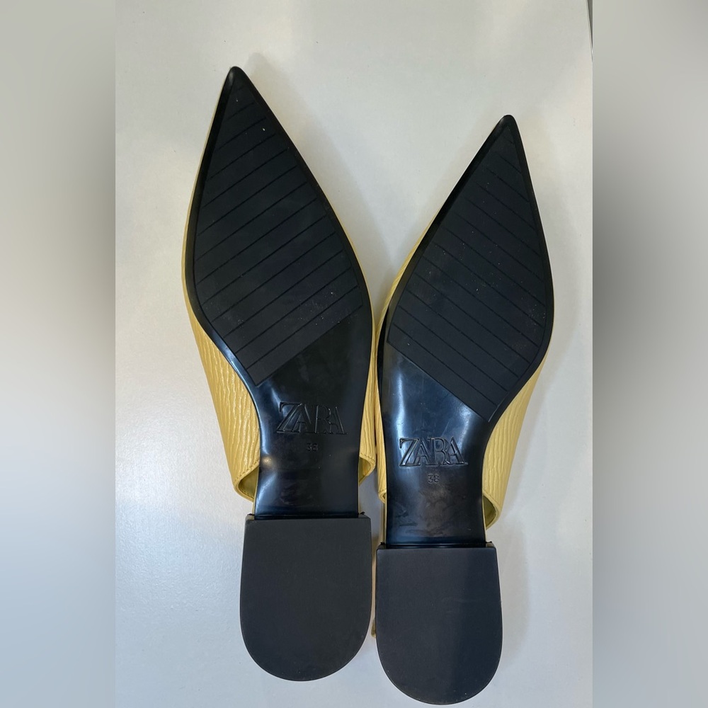 Zara Yellow Pointed Toe Slingback Low Heel Textured Flats Size 7.5 (EU 38) - Picture 9 of 11